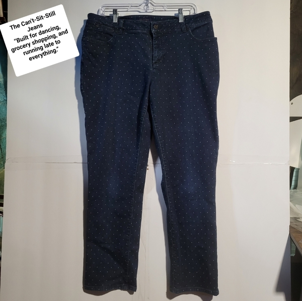 Talbots Heritage Navy Polka Dot Denim Women Size 14